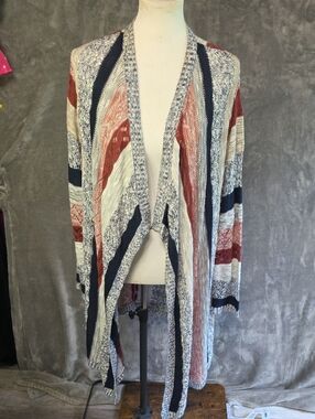 Absolutely Famous Striped Open-Front Cardigan in Navy, Cream & Rust
